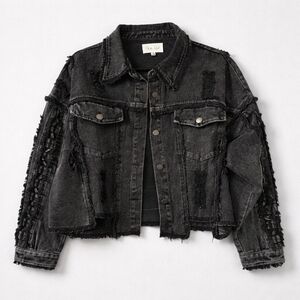 Oli & Hali Charcoal Distressed Black Jean Jacket Womens Size Small NWOT